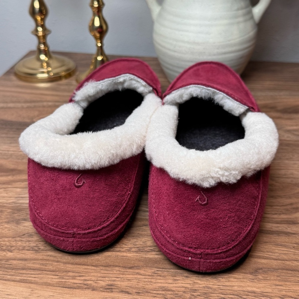 OluKai Women’s Size 10 Ku'una Lilikoi Leather Slip On Shoes Shearling Cozy Soft - Picture 3 of 6